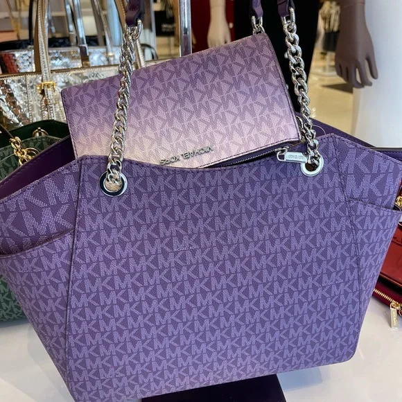 MICHAEL KORS JST Lg Chain Shoulder Tote & Double Zip Wristlet Wallet 
Dk Purple - Picture 5 of 16
